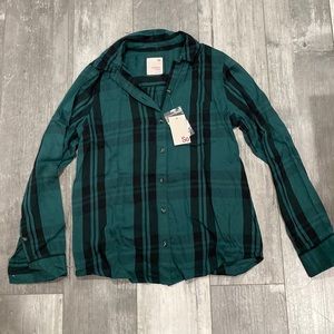 NWT Sonoma Multicolor Plaid Favorite Long Sleeve Button Up Shirt, Size Small